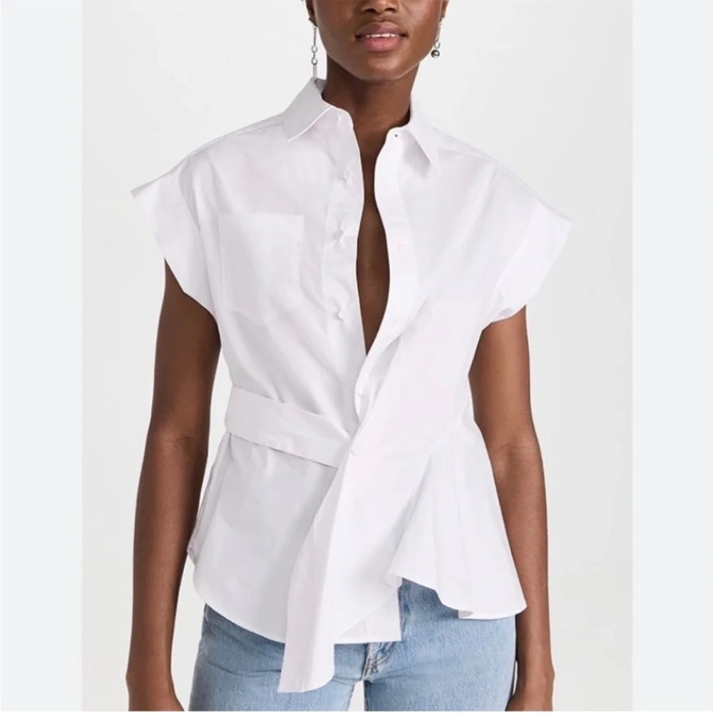 Aknvas Stella White Button-Up Shirt Blouse Asymetrical Size XS Lagenlook